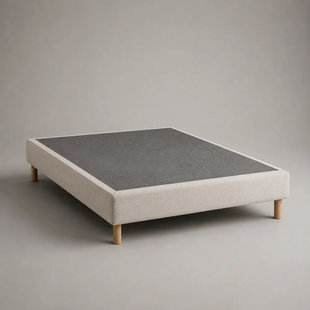 Sommier tapissier 2 places 140 × 190 cm en pin massif et polyester, beige et gris