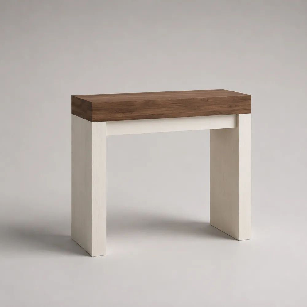 Console rectangulaire en bois avec tiroir, marron noyer et blanc, 80 x 30 x 80 cm