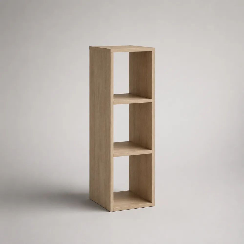 Étagère sur pied en bois à 3 niches, rectangulaire, chêne clair, 30 × 30 × 90 cm