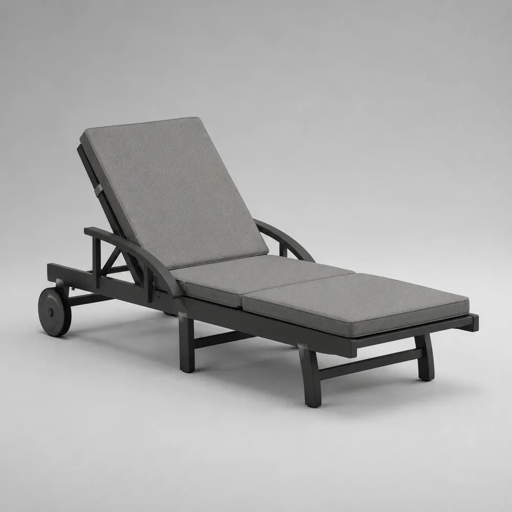 Bain de soleil inclinable en aluminium avec roues et 3 coussins gris, 198 x 65 x 35 cm
