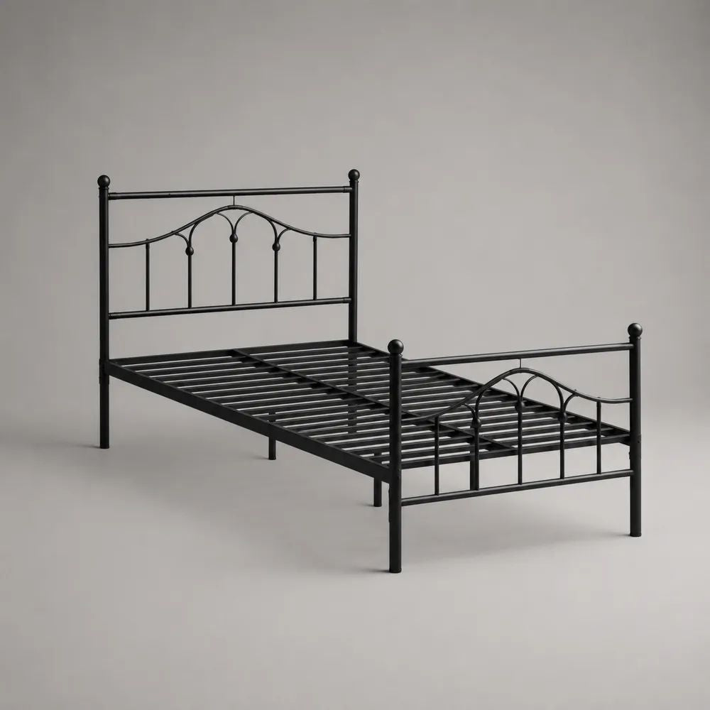 Lit simple en acier noir 90 × 190 cm avec sommier à lattes