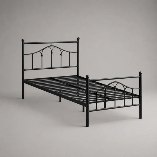 Lit simple en acier noir 90 × 190 cm avec sommier à lattes