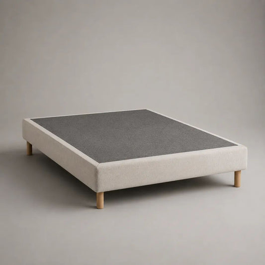 Sommier tapissier 2 places 140 × 190 cm en pin massif et polyester, beige et gris