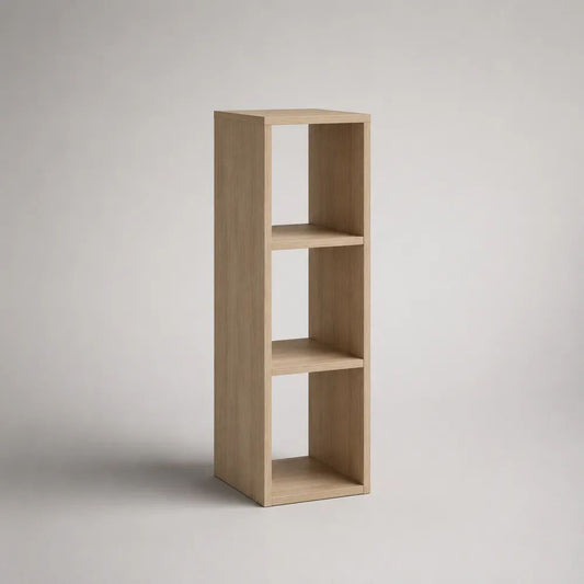 Étagère sur pied en bois à 3 niches, rectangulaire, chêne clair, 30 × 30 × 90 cm